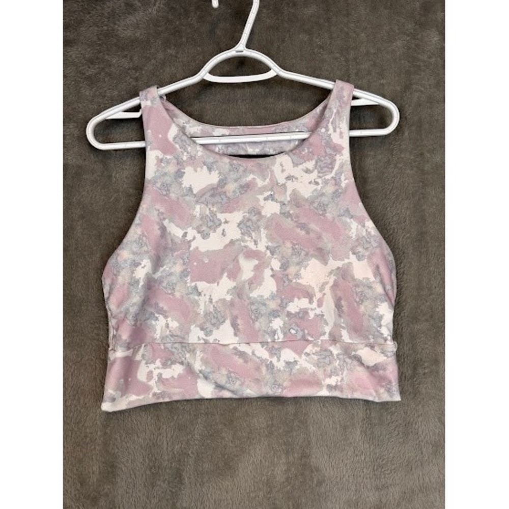 Savvi Womens 2XL Lavender Abstract Marble High Neck Open Back Athletic Crop Top